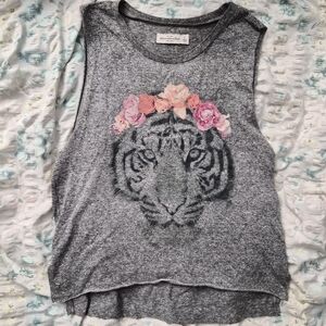 Abercrombie & Fitch Womens Small Graphic Tank Top Tiger With Floral Headband